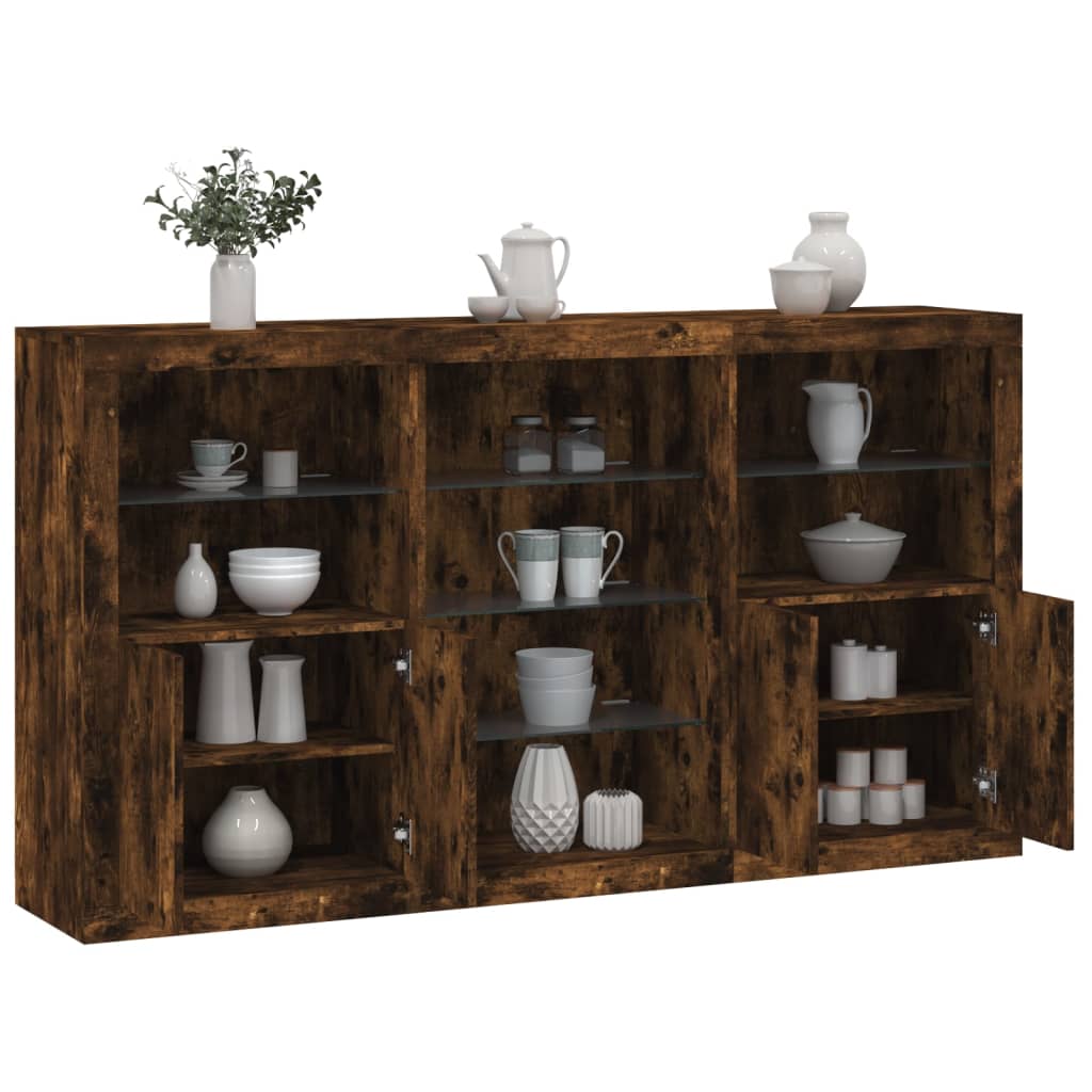 Sideboard with LED Lights 181,5x37x100 cm Smoked oak