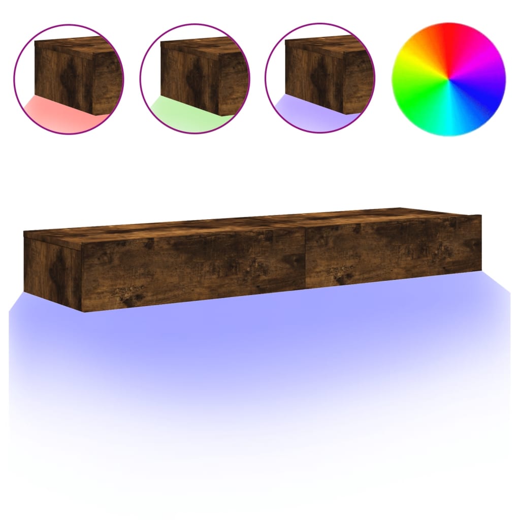 TV Cabinet Set with LED Lights 60x35x15,5 cm 2 Smoked oak