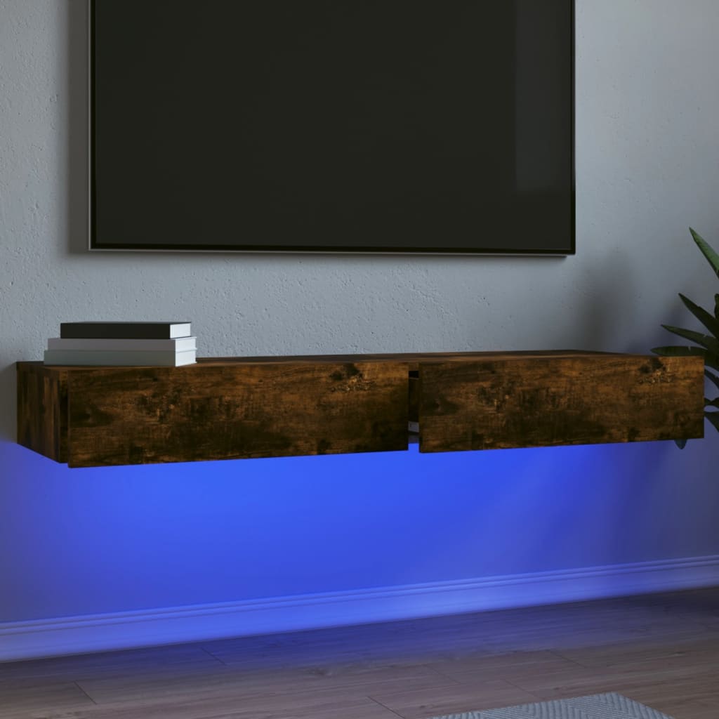 TV Cabinet Set with LED Lights 60x35x15,5 cm 2 Smoked oak