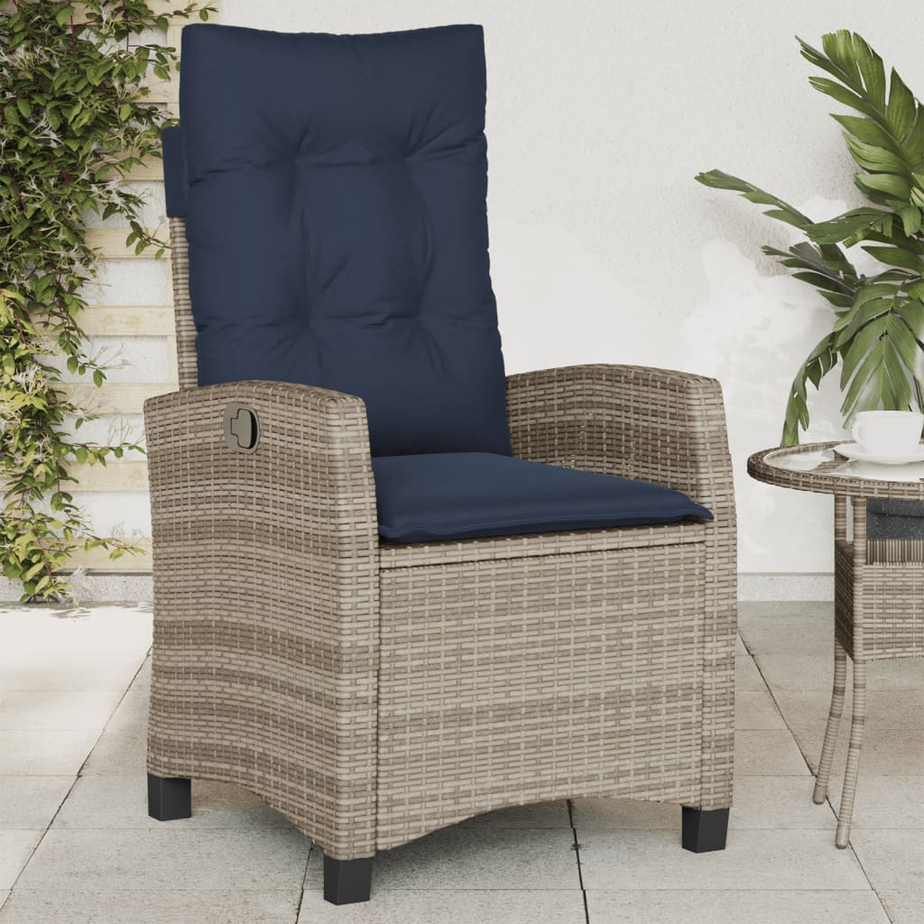 vidaXL Reclining Garden Chairs 2 pcs with Cushions Grey Poly Rattan 3