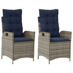 vidaXL Reclining Garden Chairs 2 pcs with Cushions Grey Poly Rattan 2