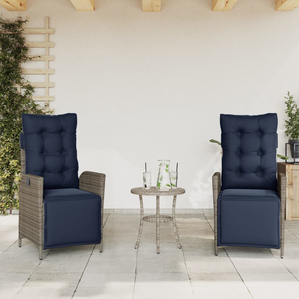 vidaXL Reclining Garden Chairs 2 pcs with Footrest Grey Poly Rattan 1