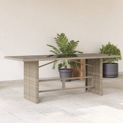 Garden Table with Top 190x80x74 cm Poly Rattan Light grey Glass