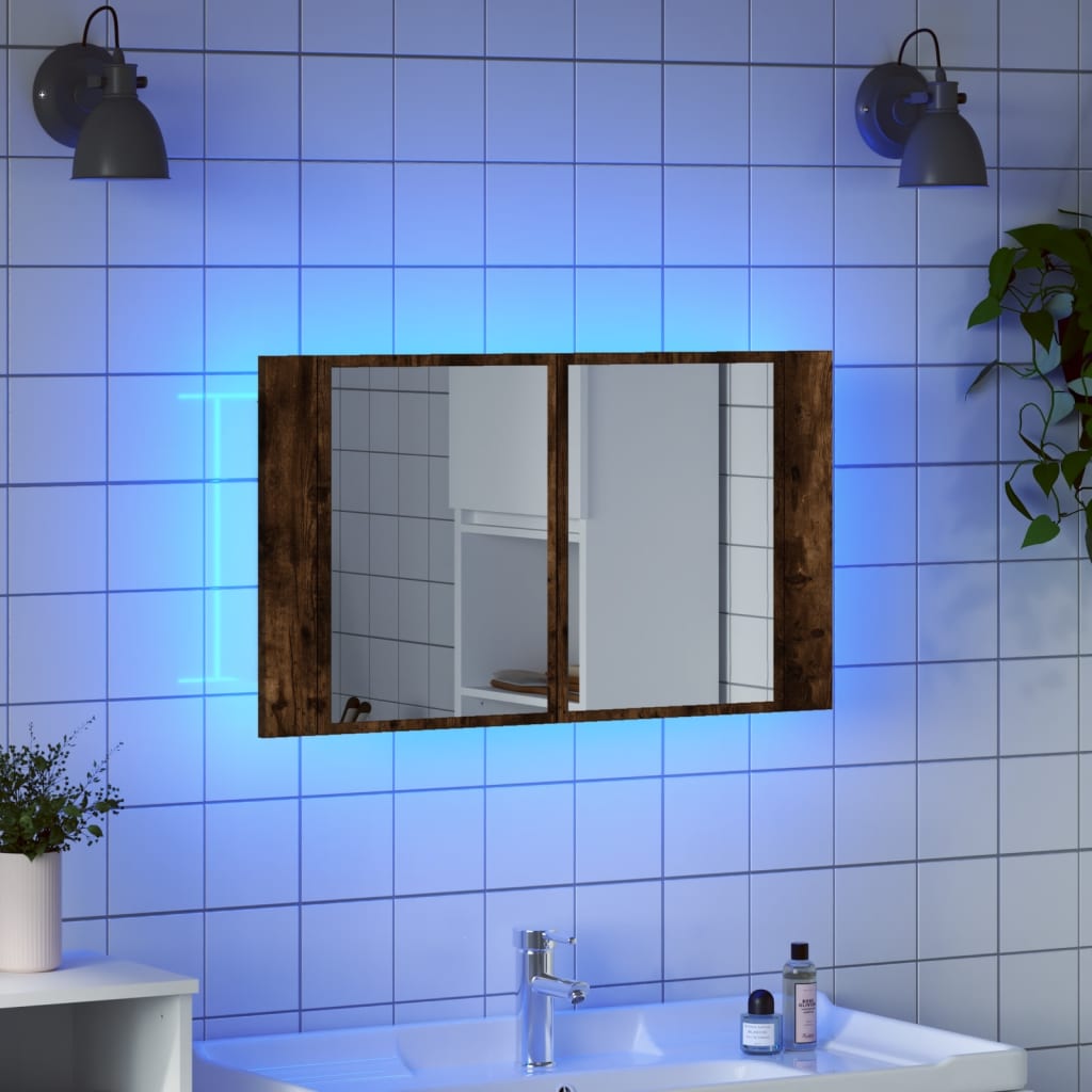 vidaXL LED Bathroom Mirror Cabinet Smoked Oak 80x12x45 cm Acrylic 4