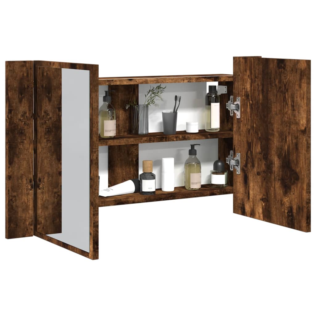 vidaXL LED Bathroom Mirror Cabinet Smoked Oak 80x12x45 cm Acrylic 1