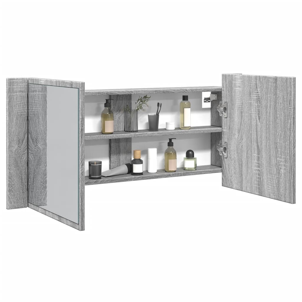 vidaXL LED Bathroom Mirror Cabinet Grey Sonoma 100x12x45 cm 1