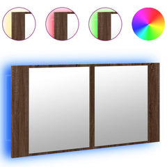 vidaXL LED Bathroom Mirror Cabinet Brown Oak 90x12x45 cm Acrylic 2