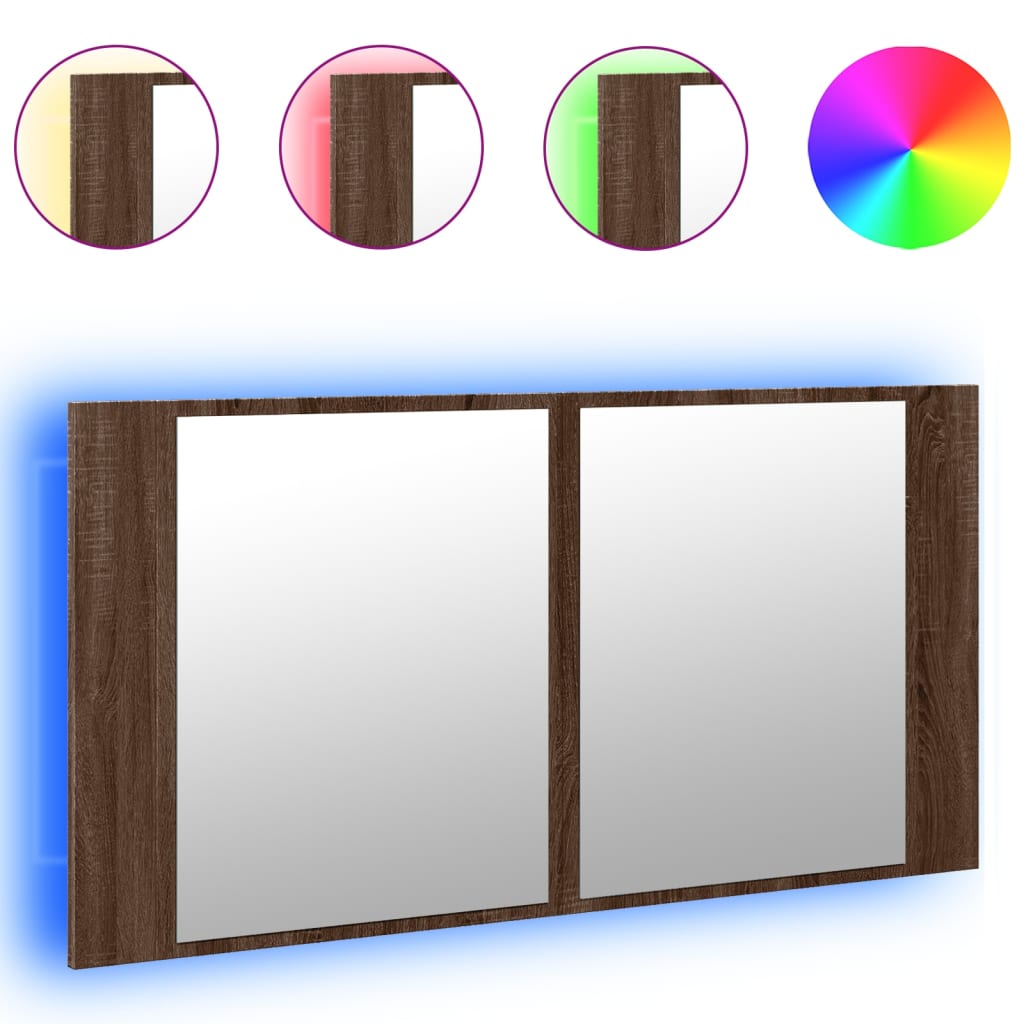 vidaXL LED Bathroom Mirror Cabinet Brown Oak 90x12x45 cm Acrylic 2