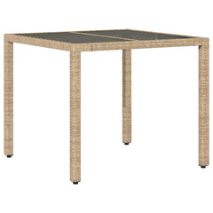 vidaXL Garden Table with Glass Top Beige 90x90x75 cm Poly Rattan 2