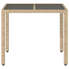 vidaXL Garden Table with Glass Top Beige 90x90x75 cm Poly Rattan 4