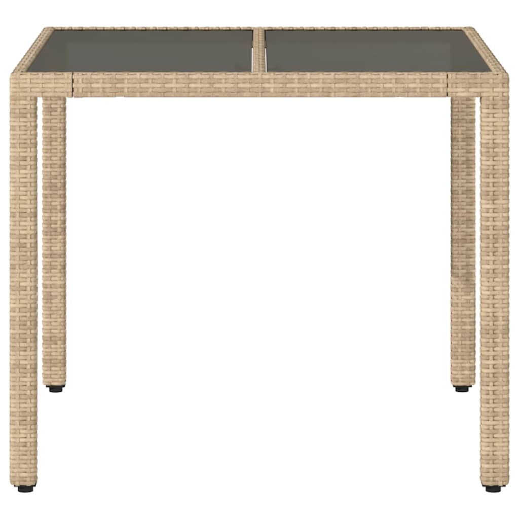 vidaXL Garden Table with Glass Top Beige 90x90x75 cm Poly Rattan 4