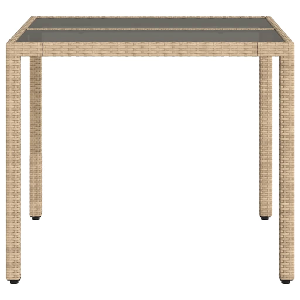 vidaXL Garden Table with Glass Top Beige 90x90x75 cm Poly Rattan 5