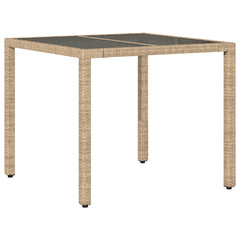 vidaXL Garden Table with Glass Top Beige 90x90x75 cm Poly Rattan 6