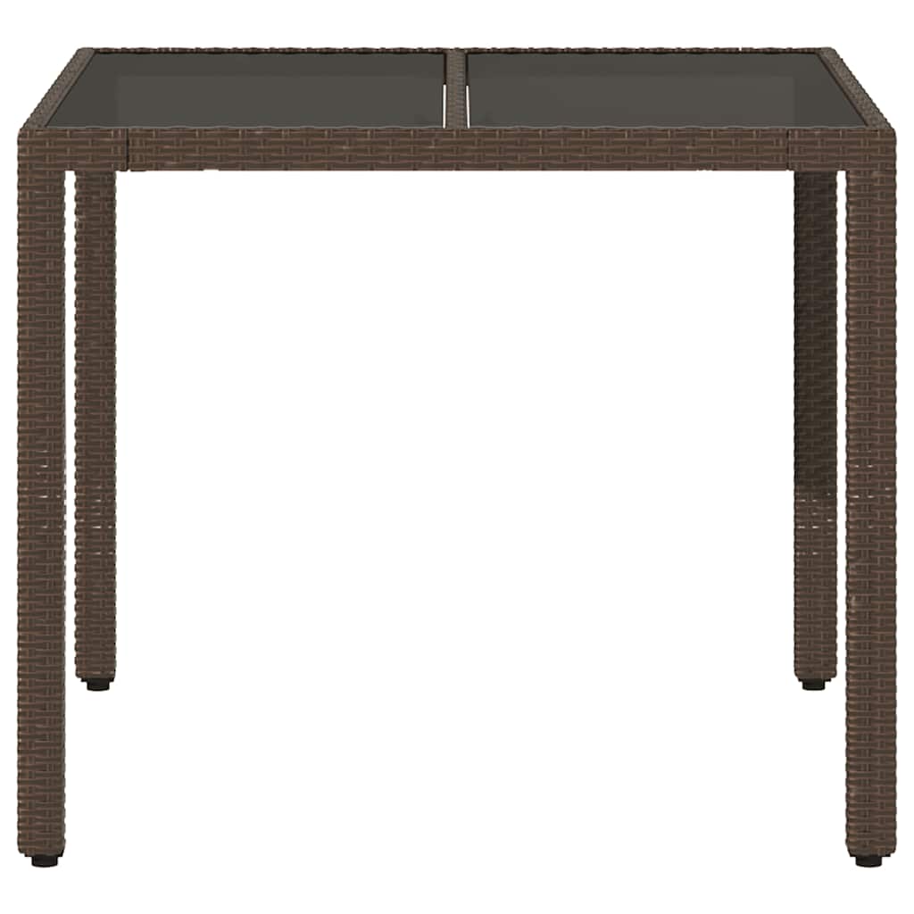 vidaXL Garden Table with Glass Top Brown 90x90x75 cm Poly Rattan 4