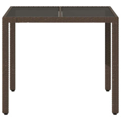 vidaXL Garden Table with Glass Top Brown 90x90x75 cm Poly Rattan 4