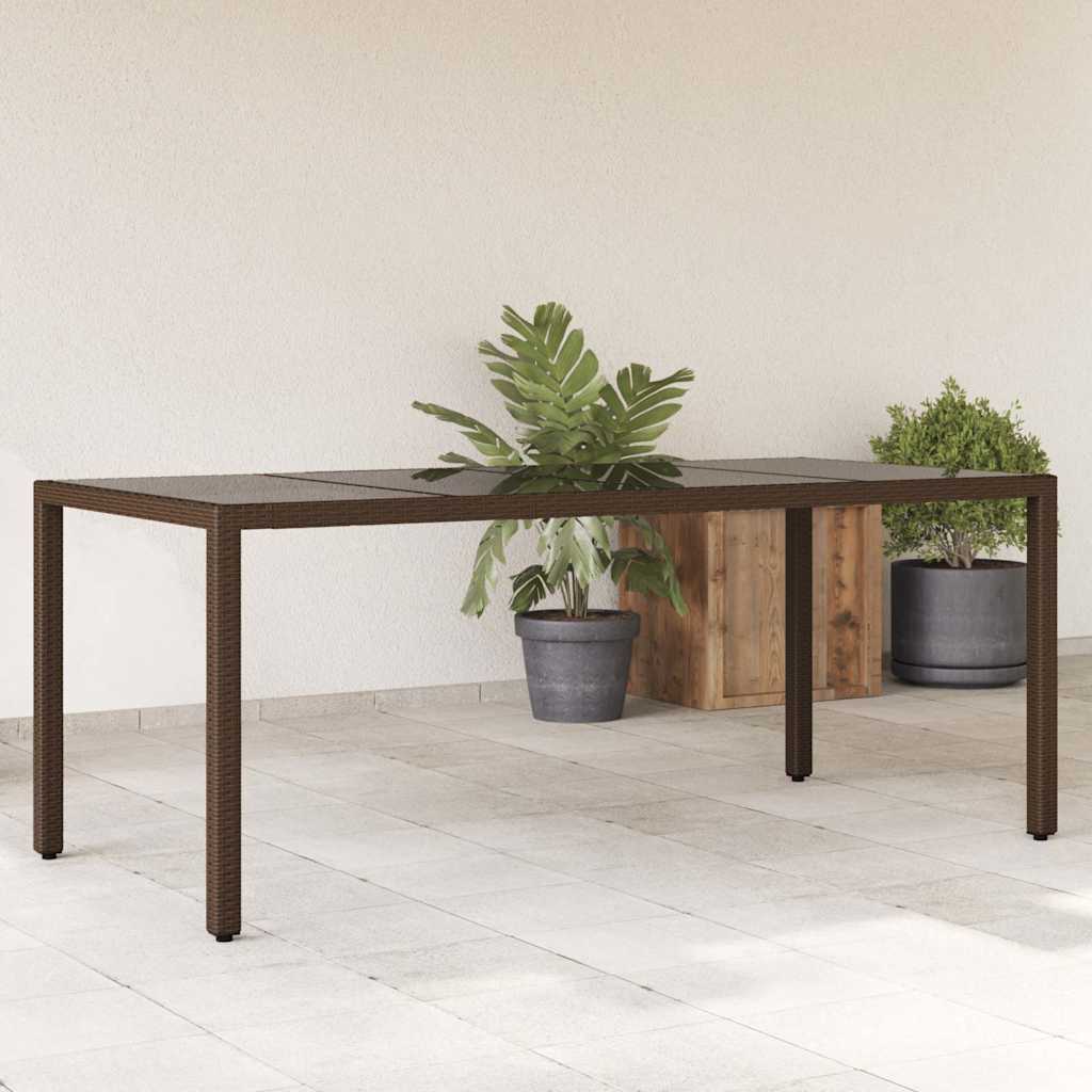 Garden Table with Glass Top 190x90x75 cm Poly Rattan Brown