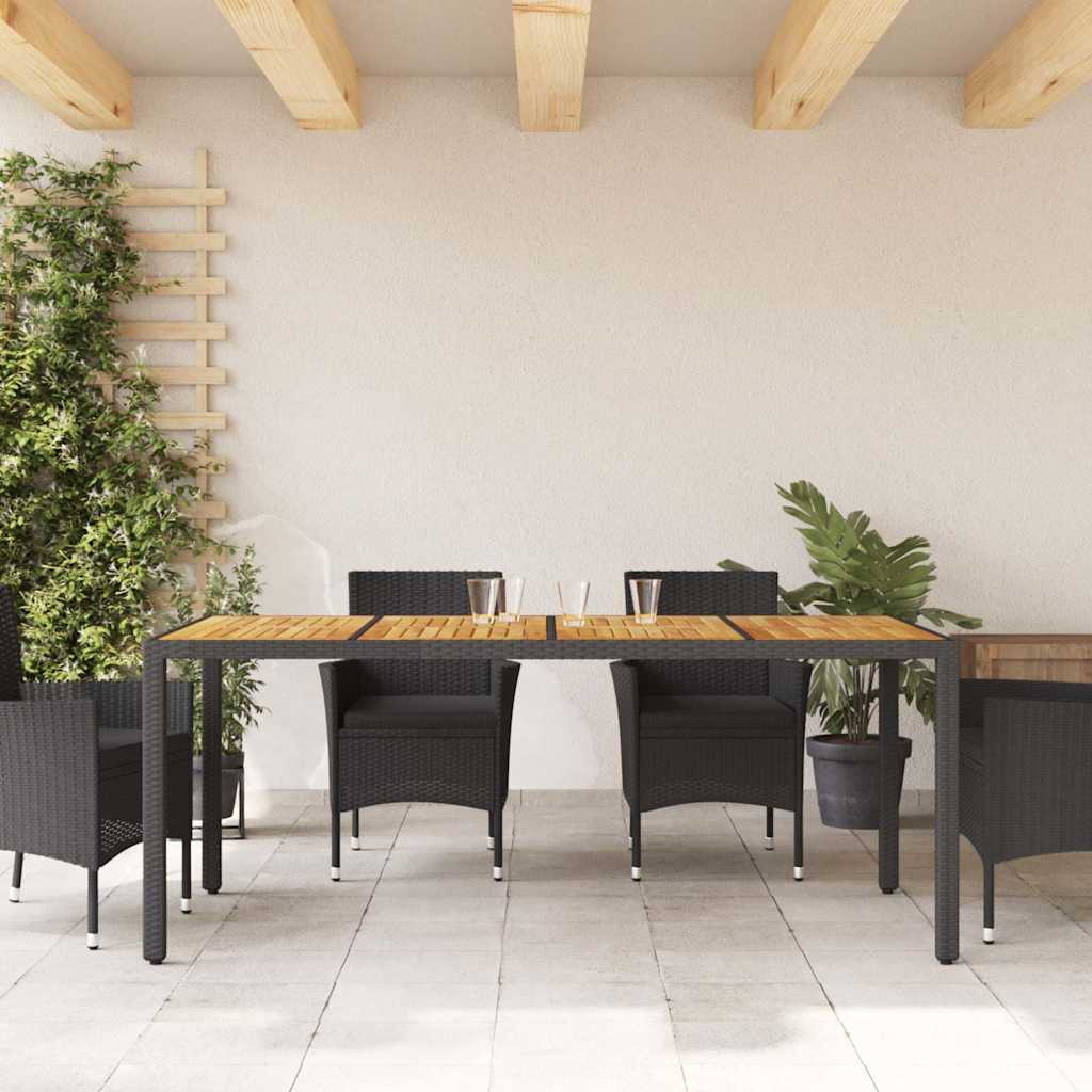Garden Table 190x90x75 cm Poly Rattan Acacia Wood Black