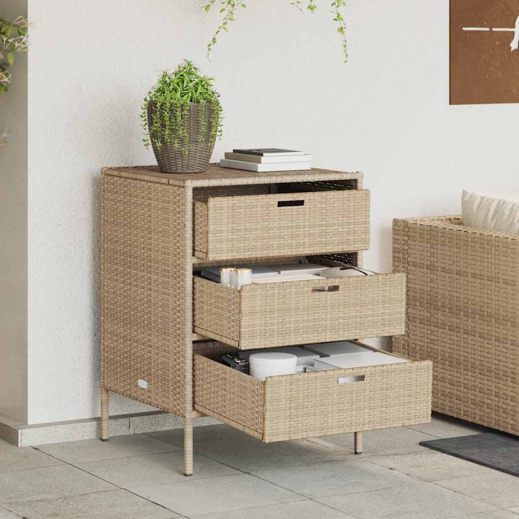 Garden Storage Cabinet Poly Rattan Beige 55 x 59 x 80 cm