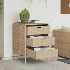 Garden Storage Cabinet Poly Rattan Beige 55 x 59 x 80 cm