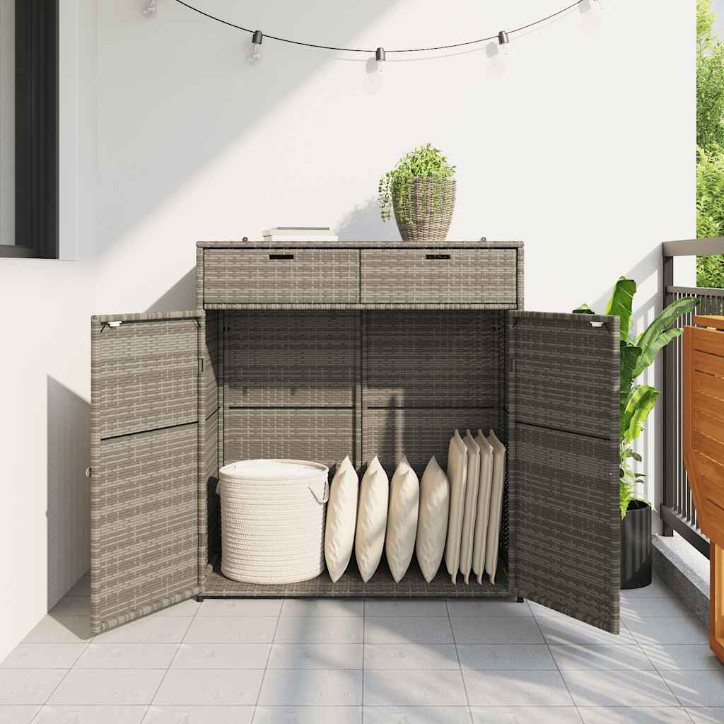 Garden Storage Cabinet Poly Rattan Grey 105 cm 113 cm