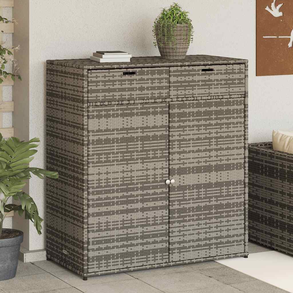 Garden Storage Cabinet Poly Rattan Grey 105 cm 113 cm