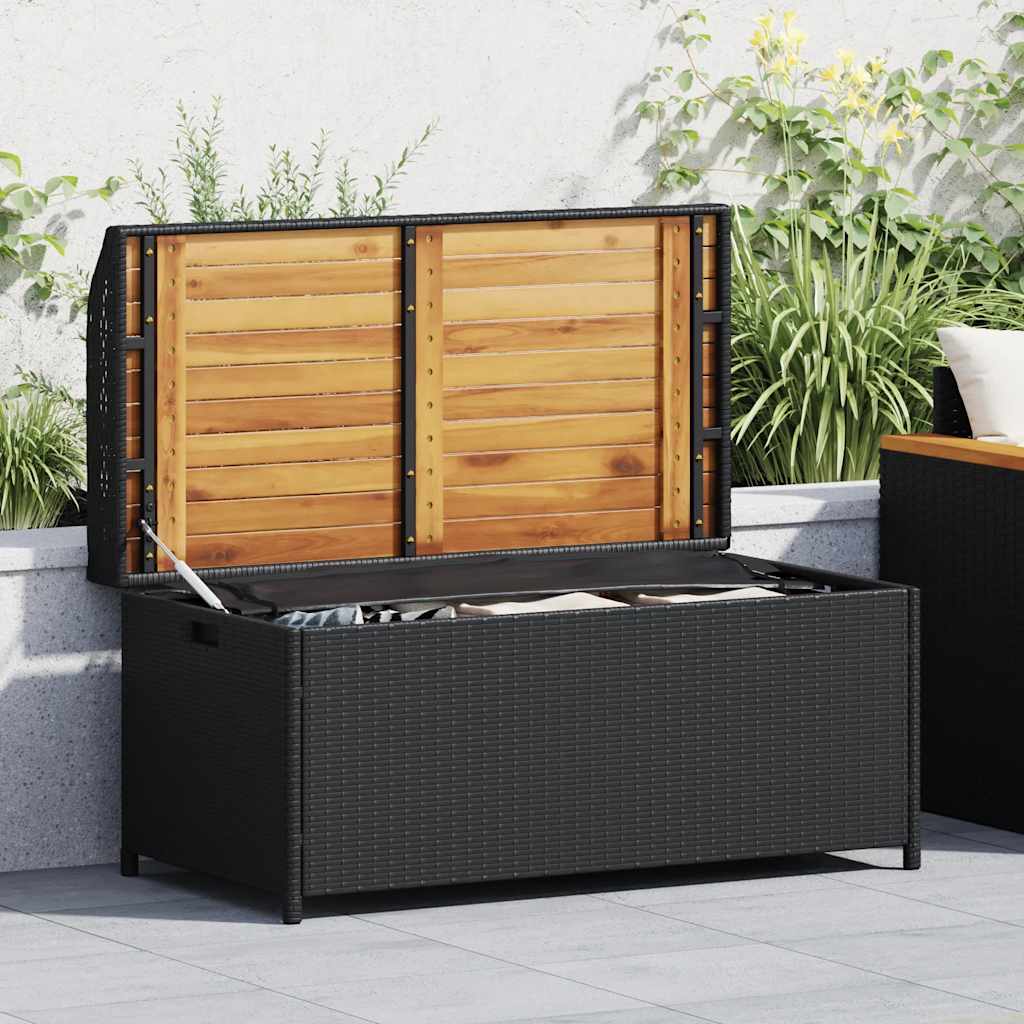 Storage Bench Poly Rattan and Acacia Wood in Black