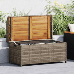 Storage Bench Poly Rattan and Acacia Wood in Grey