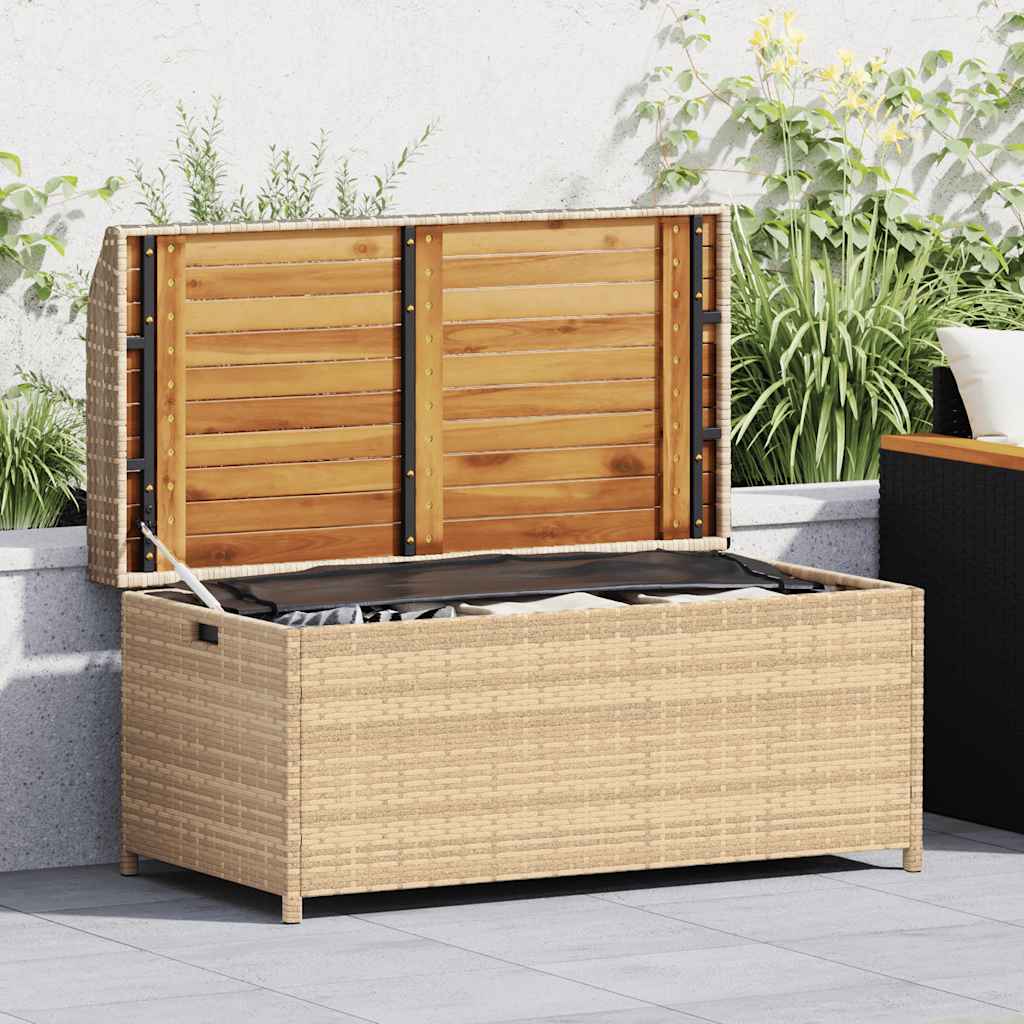 Storage Bench Poly Rattan and Acacia Wood in Mix Beige