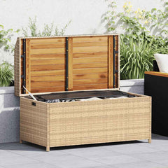 Storage Bench Poly Rattan and Acacia Wood in Mix Beige