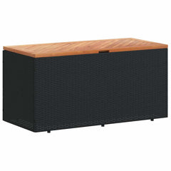 Garden Storage Box Poly Rattan Acacia Wood Black 110 x 50 x 54 cm