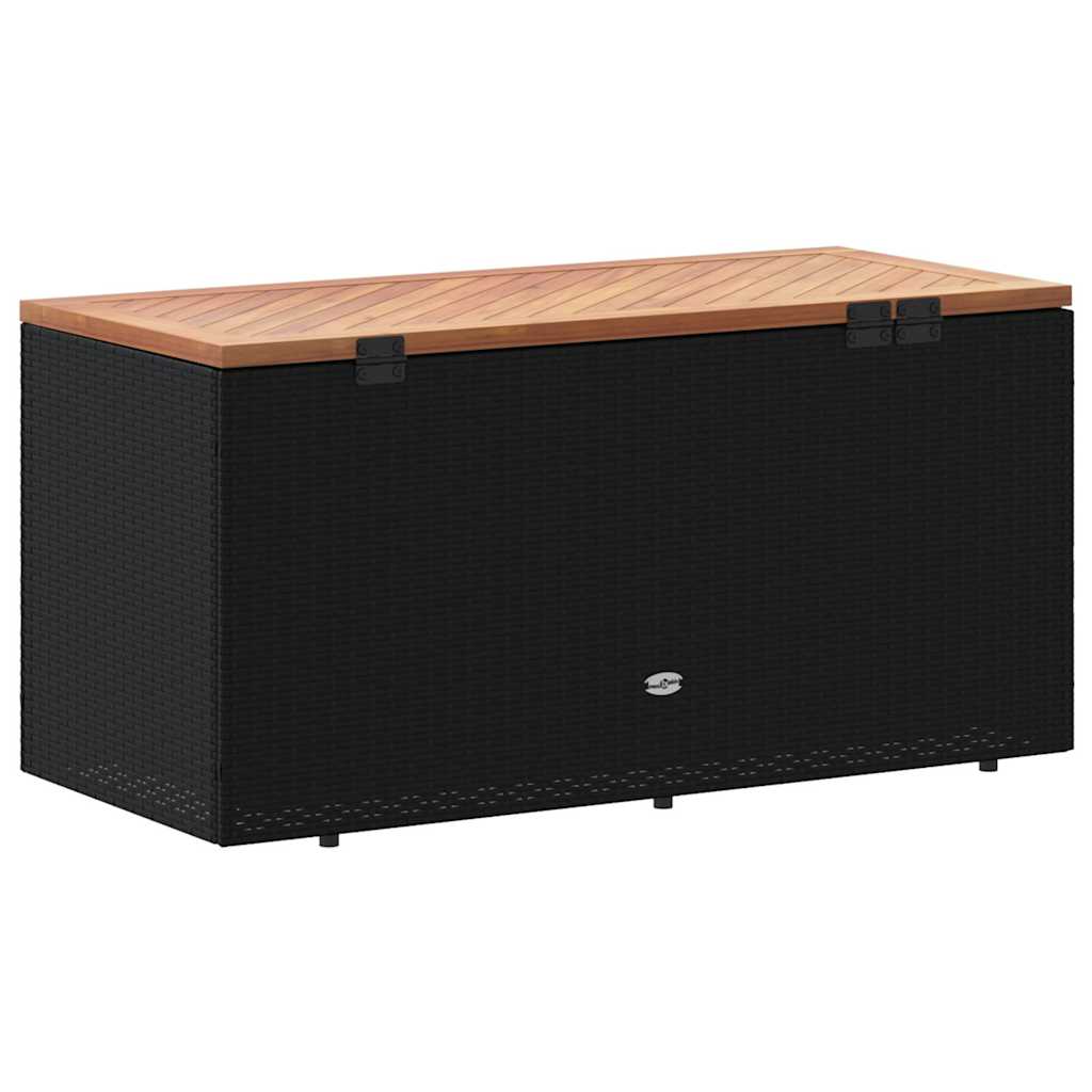 Garden Storage Box Poly Rattan Acacia Wood Black 110 x 50 x 54 cm