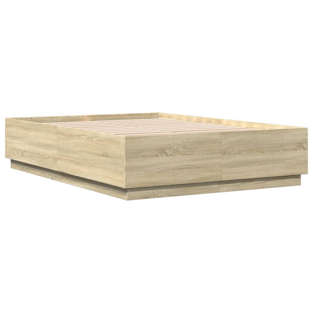 Bed Frame LED without Mattress Sonoma oak
