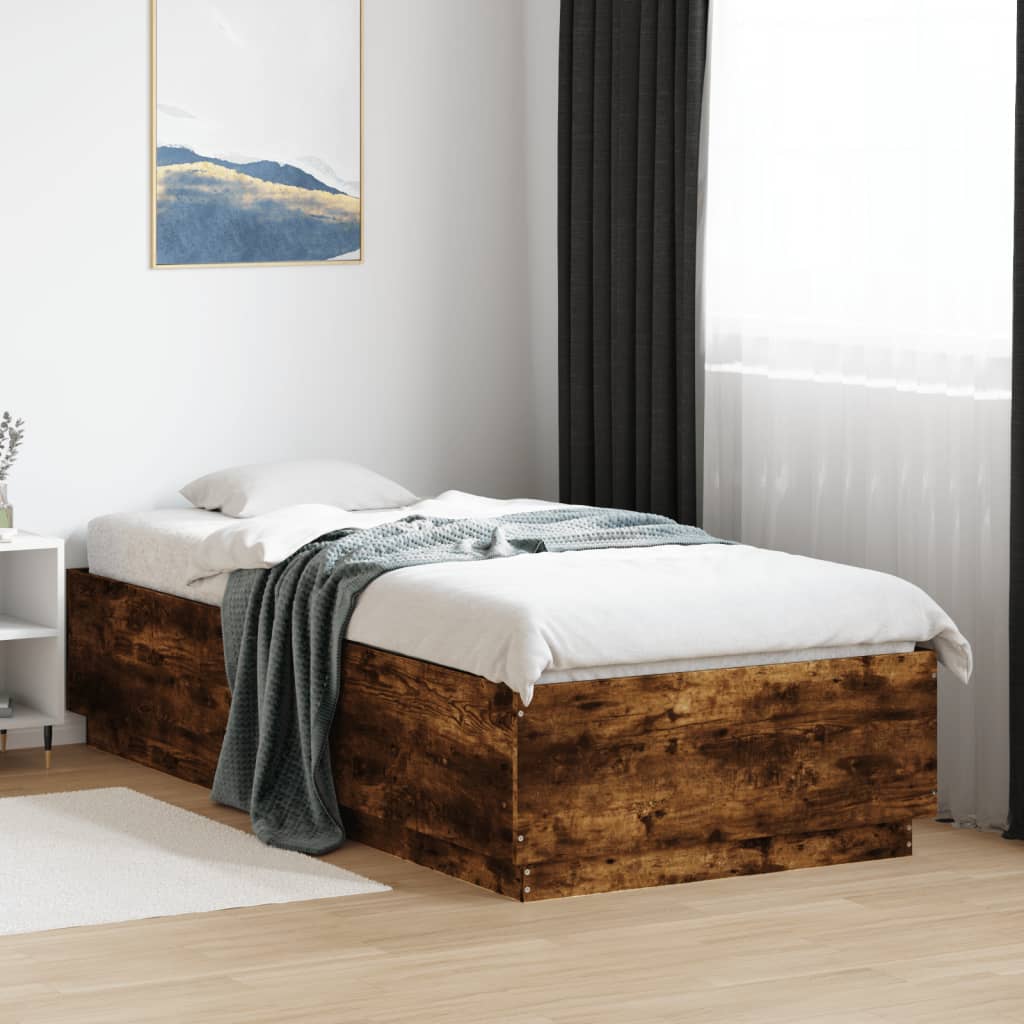 Bed Frame with LED without Mattress 90x200 cm Smoked oak
