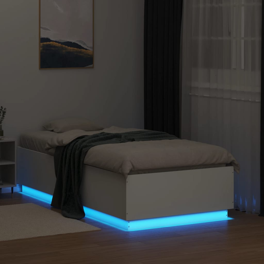 Bed Frame with LED without Mattress 75x190 cm White