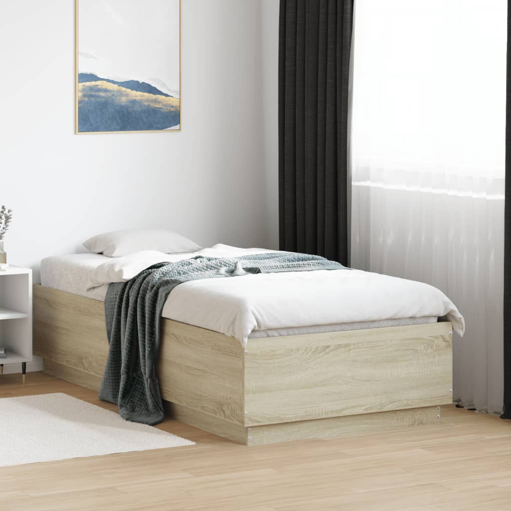 Bed Frame with LED without Mattress 75x190 cm Sonoma oak