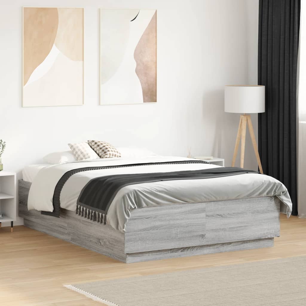 Bed Frame without Mattress 140x190 cm Grey sonoma