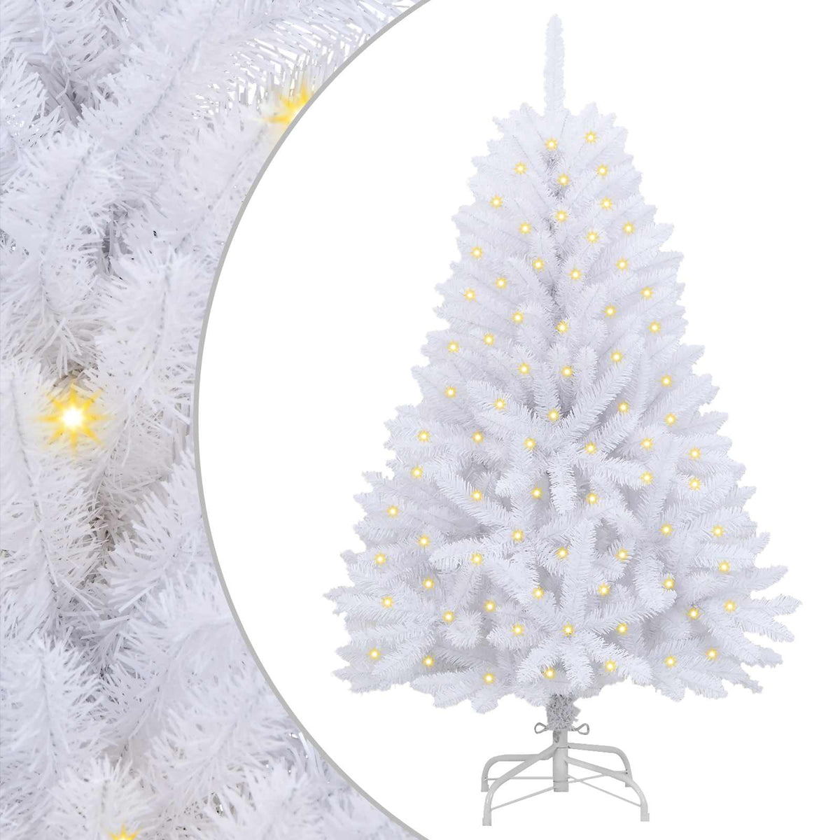 Artificial Hinged Christmas Tree 150 cm 150 LEDs Warm PVC White Ø 80 x 150 cm with 150 LEDs