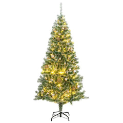 Artificial Christmas Tree Snow Flocked with LED Light 210 cm with LEDs&rose gold balls