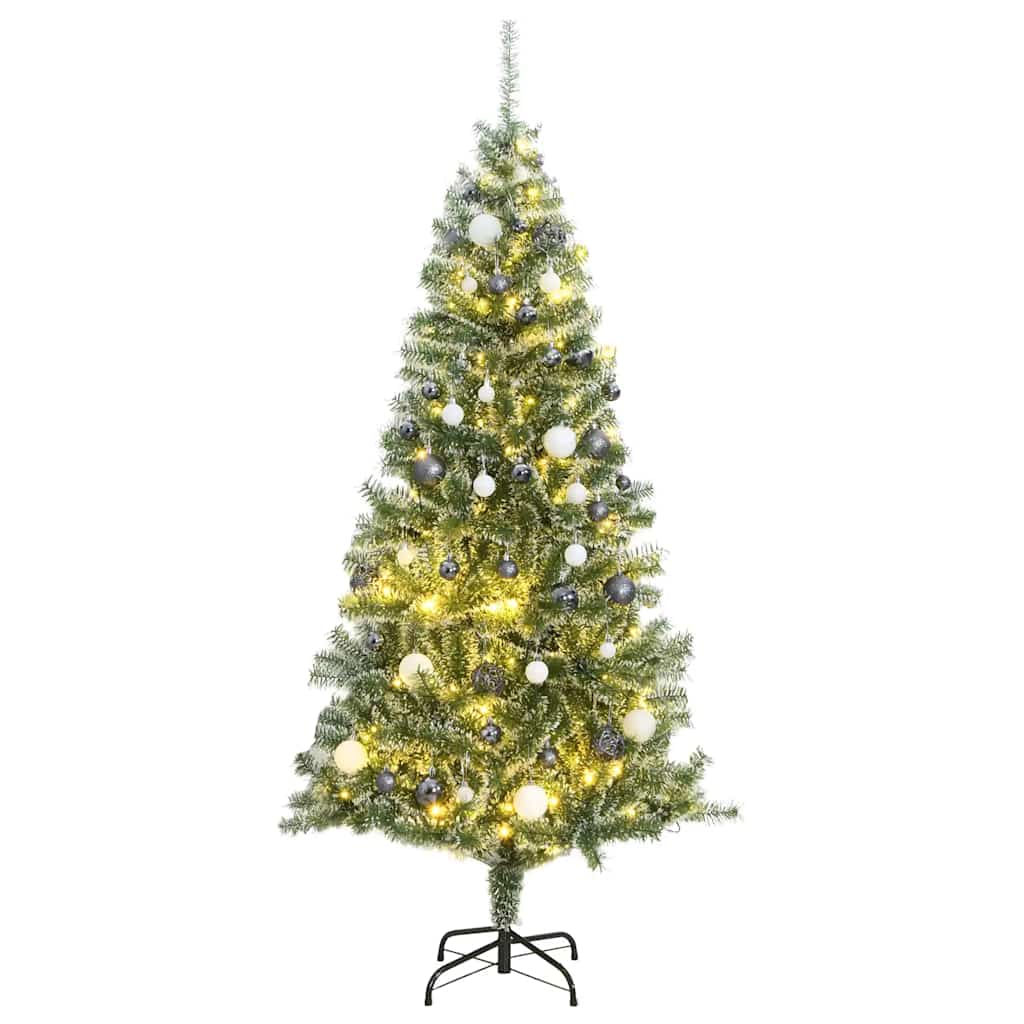 Artificial Christmas Tree Snow Flocked LED Light LEDs&white/grey balls
