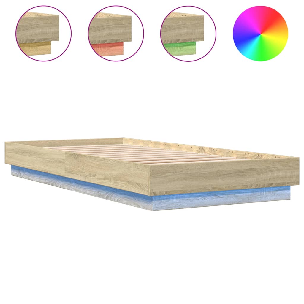 Bed Frame without Mattress with LED Lights 100x200 cm Sonoma oak