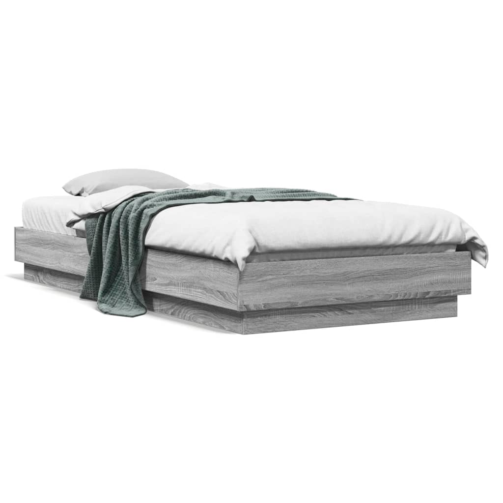 Bed Frame without Mattress with LED Lights 100x200 cm Grey sonoma