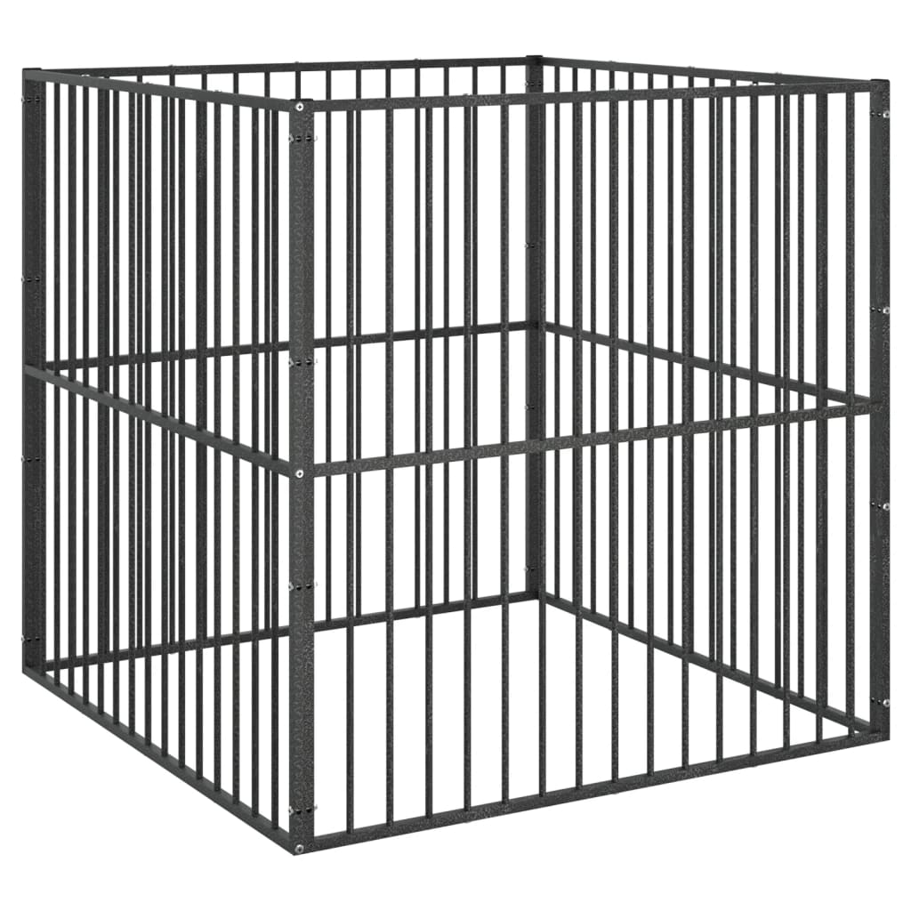 Dog Playpen 4 Panel Black Galvanised Steel 100 cm 100 cm