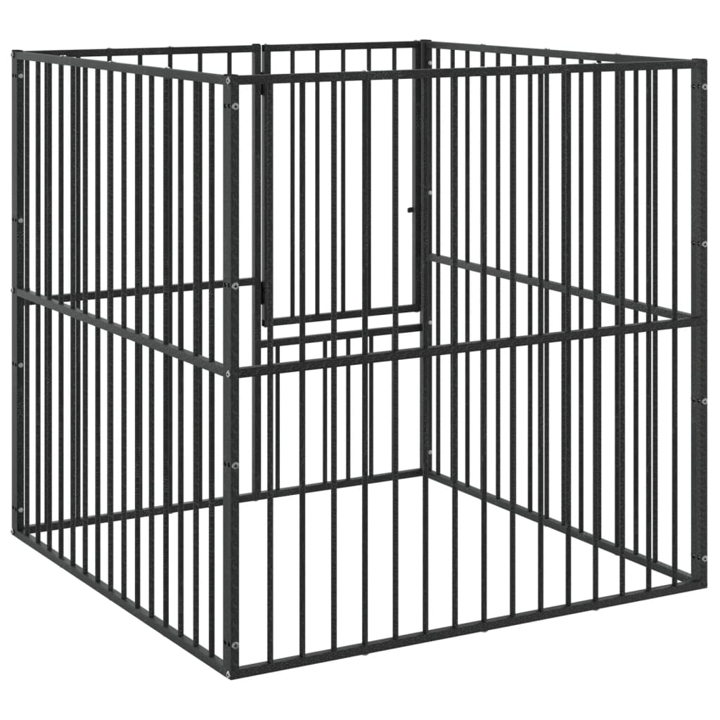 Dog Playpen 4 Panel Black Galvanised Steel 100 cm 100 cm