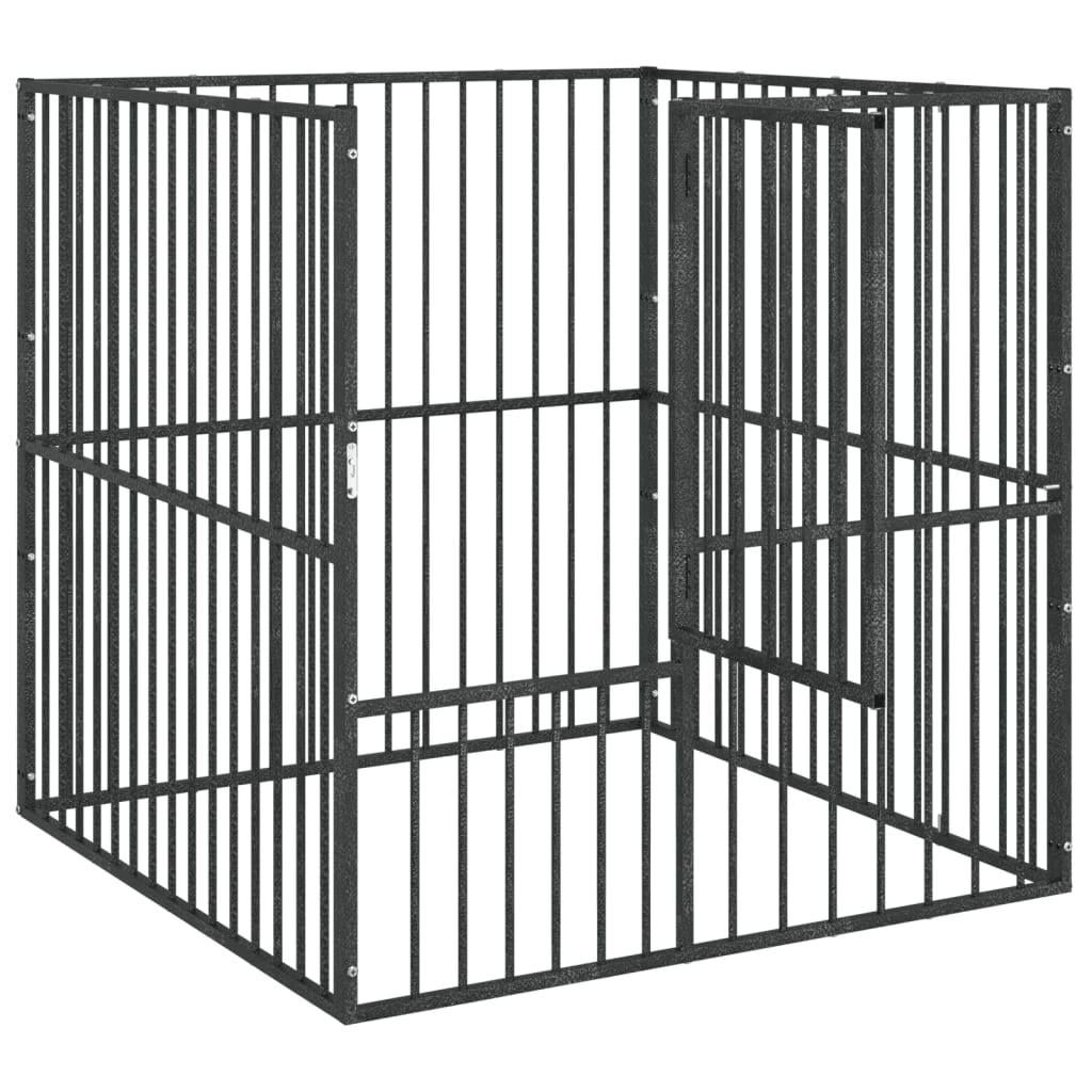 Dog Playpen 4 Panel Black Galvanised Steel 100 cm 100 cm
