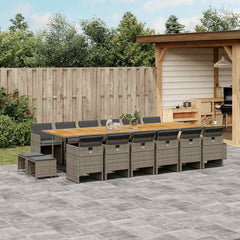 9 Piece Garden Dining Set with Cushions Poly Rattan Wood 16
