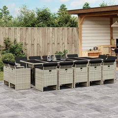 17 Piece Garden Dining Set with Cushions Poly Rattan Glass 16 pcs Light grey