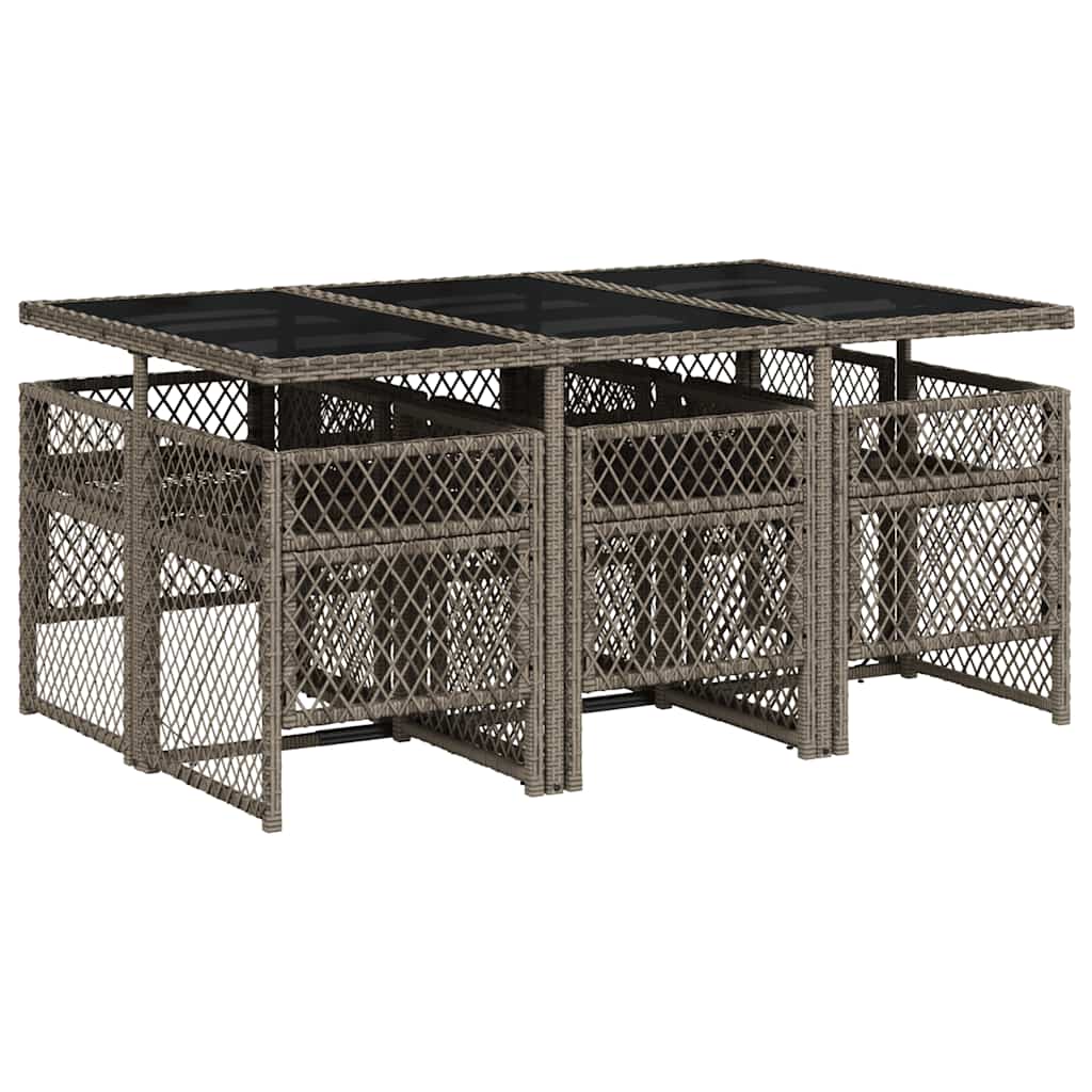 vidaXL 7 Piece Garden Dining Set with Cushions Grey Poly Rattan 5