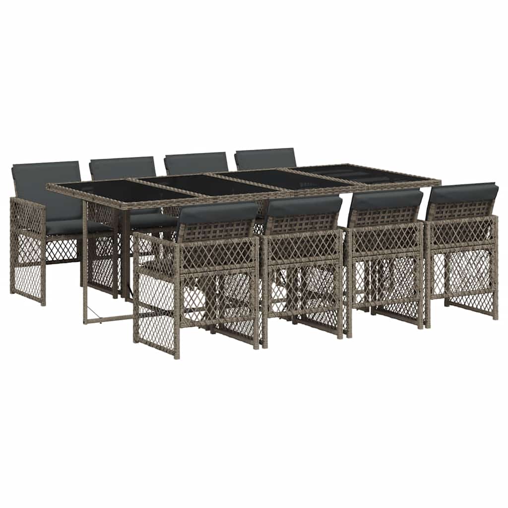 vidaXL 9 Piece Garden Dining Set with Cushions Grey Poly Rattan 2