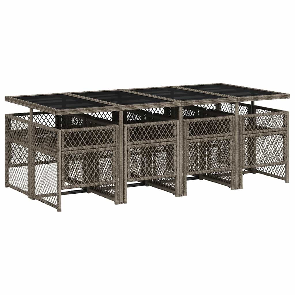 vidaXL 9 Piece Garden Dining Set with Cushions Grey Poly Rattan 5