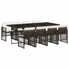 vidaXL 9 Piece Garden Dining Set with Cushions Brown Poly Rattan 2